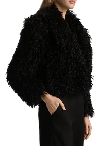 L'Agence Women's Aura Faux-Fur Cropped Coat - Black - Size 14 | Thumbnail 4