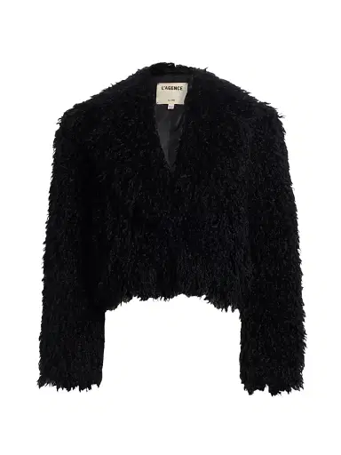 L'Agence Women's Aura Faux-Fur Cropped Coat - Black - Size 14 | Thumbnail 1