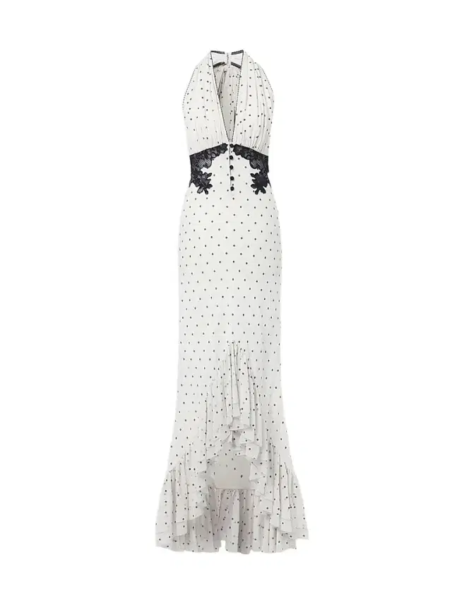 Self-Portrait Women's Polka Dot Halterneck High-Low Maxi Dress - White