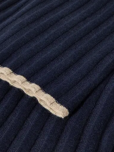 Brunello Cucinelli Men's Cashmere Rib Knit Scarf - Navy Blue | Thumbnail 3