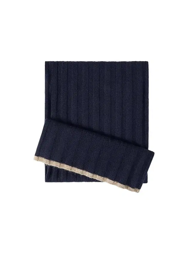 Brunello Cucinelli Men's Cashmere Rib Knit Scarf - Navy Blue