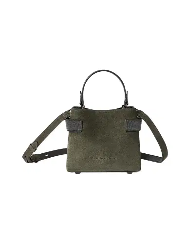 Brunello Cucinelli Women's Essence Small Top Handle Bag in Suede with Precious Bands - Green | Thumbnail 1