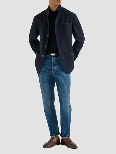 Brunello Cucinelli Men's Lightweight Water-Resistant Cashmere Outerwear Blazer - Navy Blue | Thumbnail 2 Brunello Cucinelli Men's Lightweight Water-Resistant Cashmere Outerwear Blazer - Navy Blue | Thumbnail 2
