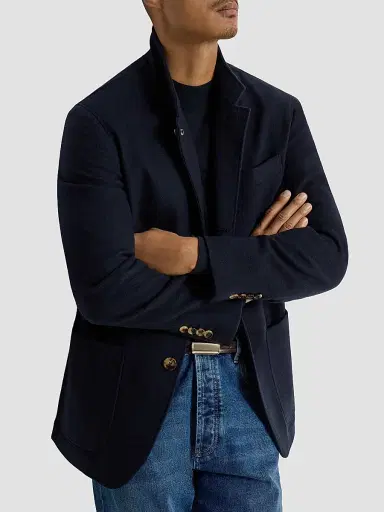Brunello Cucinelli Men's Lightweight Water-Resistant Cashmere Outerwear Blazer - Navy Blue | Thumbnail 5 Brunello Cucinelli Men's Lightweight Water-Resistant Cashmere Outerwear Blazer - Navy Blue | Thumbnail 5