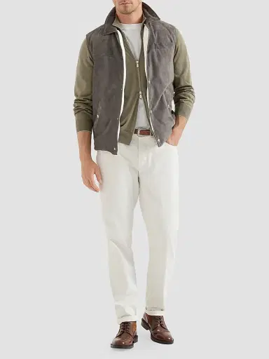Brunello Cucinelli Men's Cashmere and Silk Lightweight Cardigan with Zipper - Mud | Thumbnail 2
