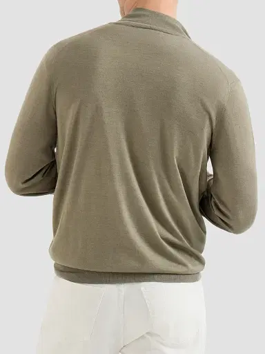 Brunello Cucinelli Men's Cashmere and Silk Lightweight Cardigan with Zipper - Mud | Thumbnail 4