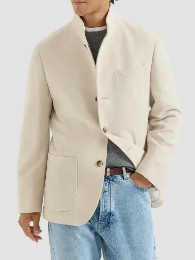 Brunello Cucinelli Men's Lightweight Water-Resistant Cashmere Outerwear Blazer - Sand | Thumbnail 3