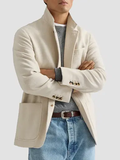 Brunello Cucinelli Men's Lightweight Water-Resistant Cashmere Outerwear Blazer - Sand | Thumbnail 5