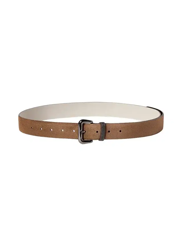 Brunello Cucinelli Women's Suede Belt with Shiny Loop - Caramel