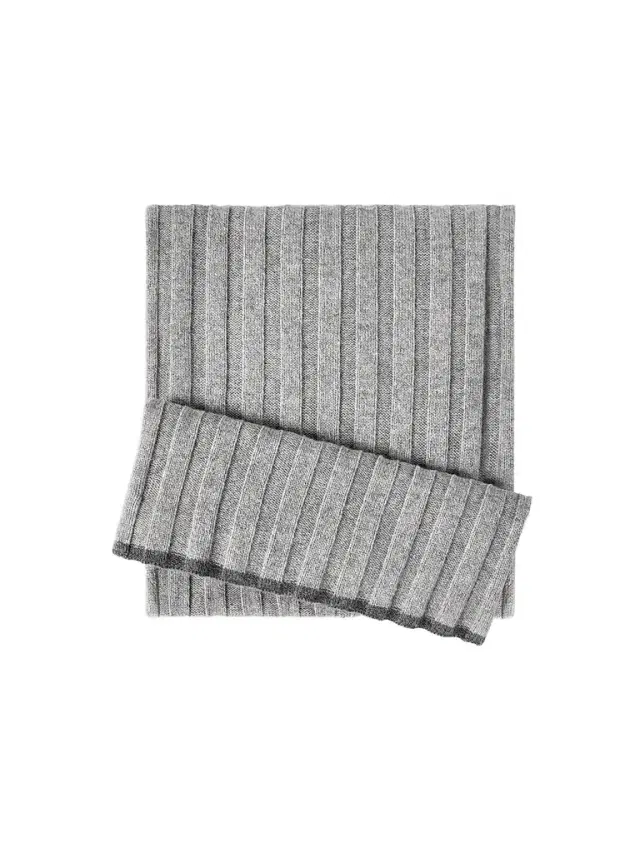Men's Cashmere Rib Knit Scarf - Light Grey