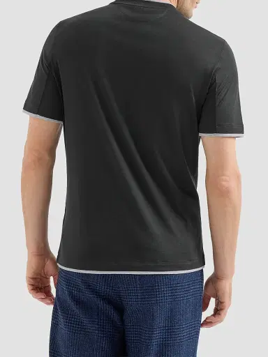 Brunello Cucinelli Men's Silk and Cotton Lightweight Jersey Crew-Neck T Shirt - Black | Thumbnail 4 Brunello Cucinelli Men's Silk and Cotton Lightweight Jersey Crew-Neck T Shirt - Black | Thumbnail 4