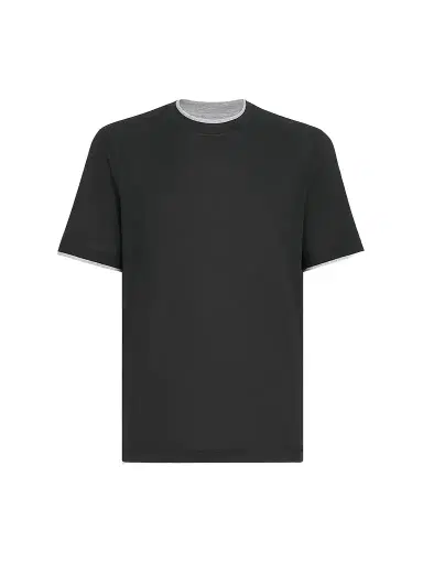 Brunello Cucinelli Men's Silk and Cotton Lightweight Jersey Crew-Neck T Shirt - Black | Thumbnail 1 Brunello Cucinelli Men's Silk and Cotton Lightweight Jersey Crew-Neck T Shirt - Black | Thumbnail 1