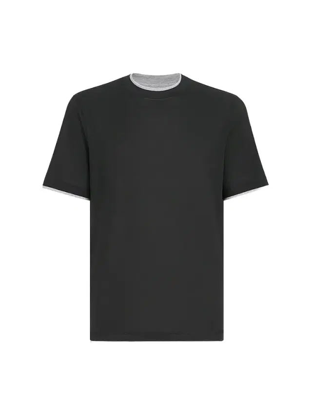 Men's Silk and Cotton Lightweight Jersey Crew-Neck T Shirt - Black