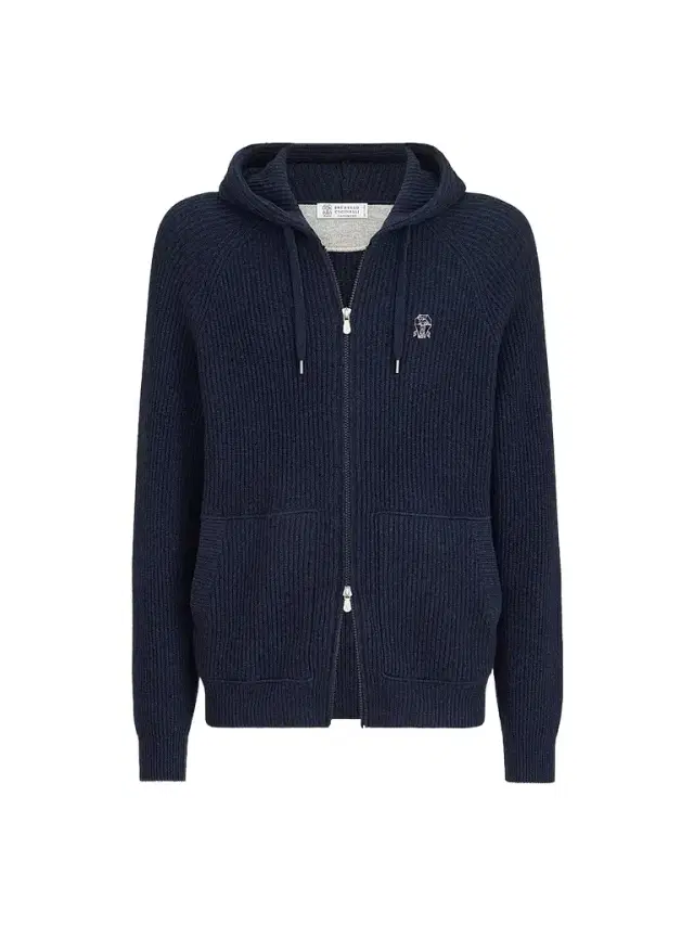 Men's Cashmere English Rib Hooded Knit Sweatshirt - Blue