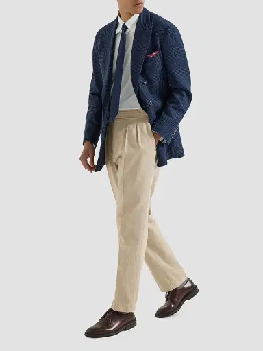 Brunello Cucinelli Men's Cotton Chevron Trousers with Double Pleats - Beige | Thumbnail 2