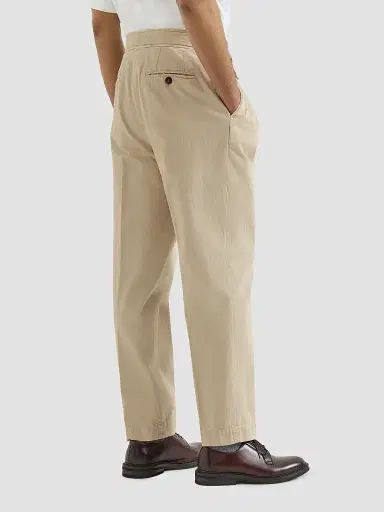 Brunello Cucinelli Men's Cotton Chevron Trousers with Double Pleats - Beige | Thumbnail 4