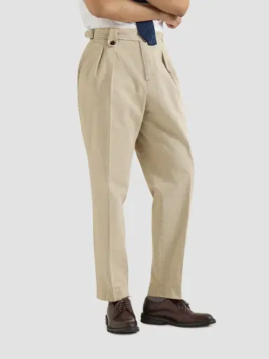 Brunello Cucinelli Men's Cotton Chevron Trousers with Double Pleats - Beige | Thumbnail 5