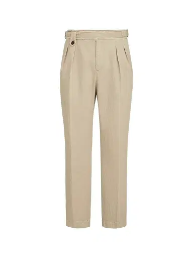 Brunello Cucinelli Men's Cotton Chevron Trousers with Double Pleats - Beige | Thumbnail 1