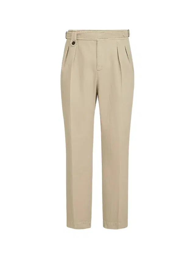 Brunello Cucinelli Men's Cotton Chevron Trousers with Double Pleats - Beige