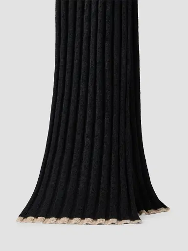 Brunello Cucinelli Men's Cashmere Rib Knit Scarf - Black | Thumbnail 2