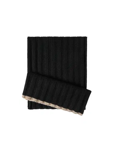 Brunello Cucinelli Men's Cashmere Rib Knit Scarf - Black | Thumbnail 1