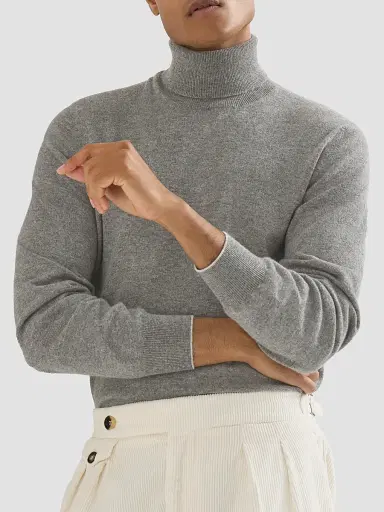 Brunello Cucinelli Men's Cashmere Turtleneck Sweater - Grey | Thumbnail 4