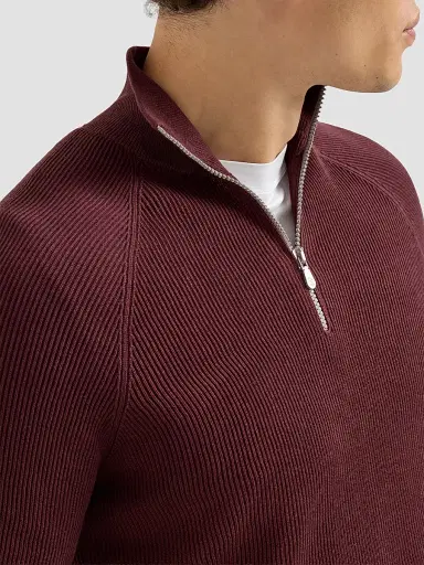 Brunello Cucinelli Men's Cotton English Rib Sweater with Half Zip - Burgundy - Size 50 | Thumbnail 6 Brunello Cucinelli Men's Cotton English Rib Sweater with Half Zip - Burgundy - Size 50 | Thumbnail 6