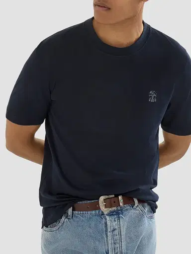 Brunello Cucinelli Men's Cotton Jersey Crew-Neck T-Shirt - Navy Blue - Size XXXXL | Thumbnail 5