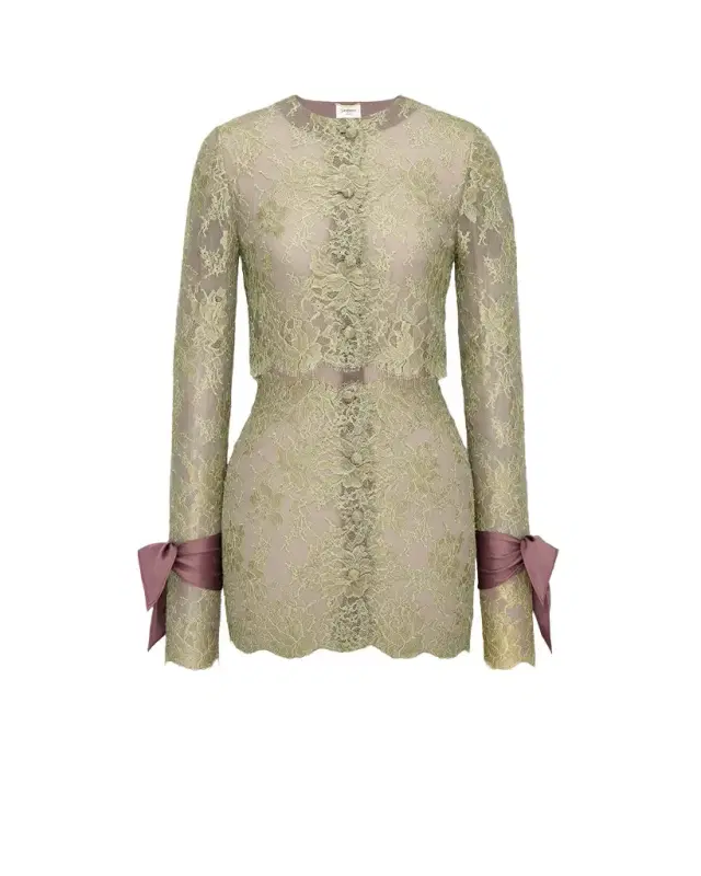 Yves Saint Laurent lavallière-cuff mini dress in lace