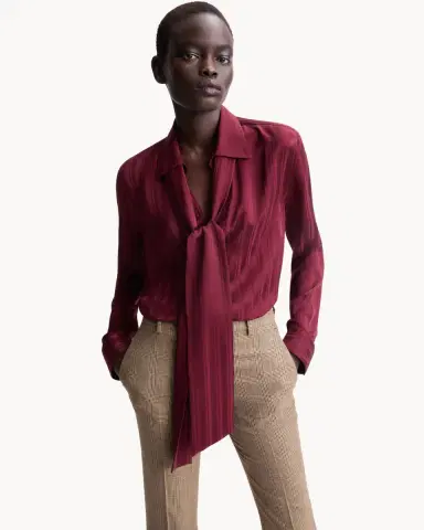 Yves Saint Laurent Cassandre lavallière blouse in striped silk jacquard | Thumbnail 2