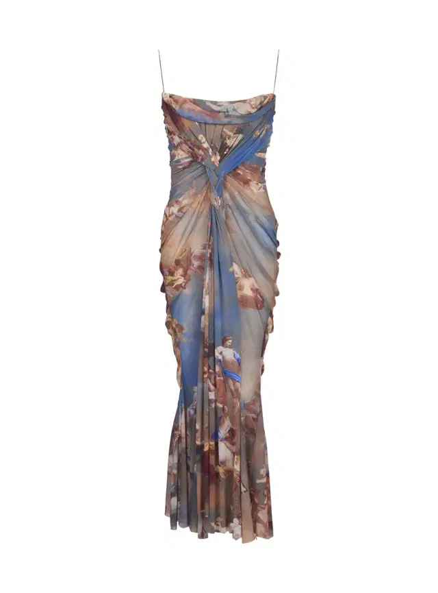 Balmain Sky printed draped tulle maxi dress