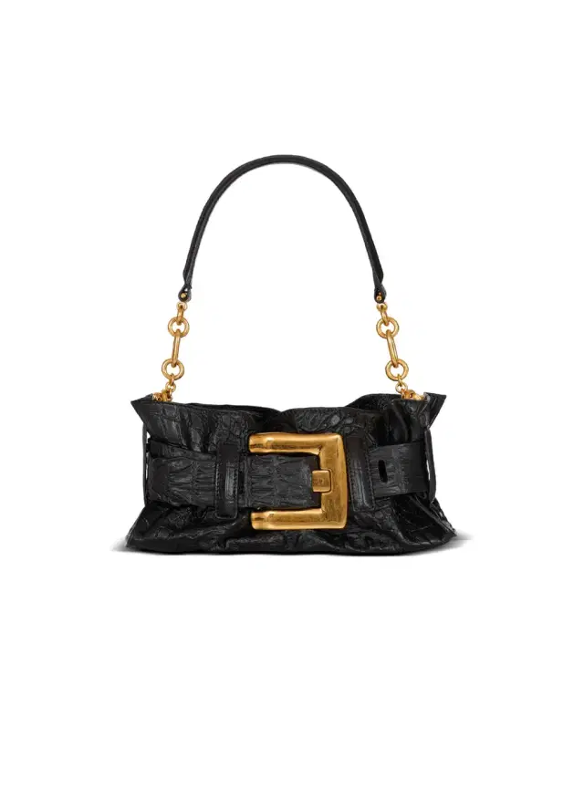 Balmain Mini Anthem bag in embossed crocodile-print calfskin