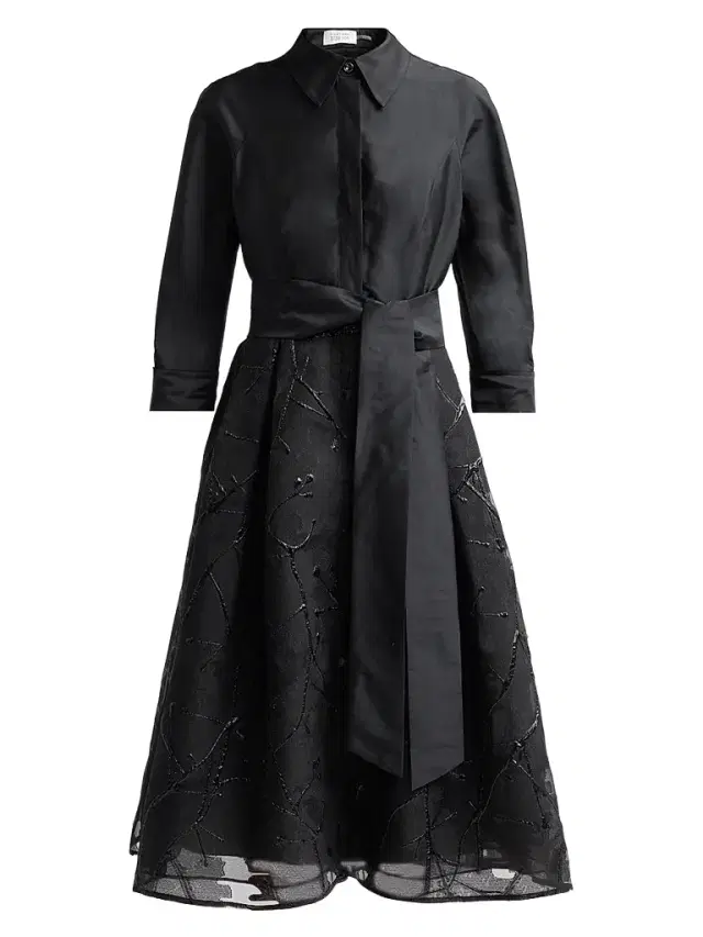 Teri Jon by Rickie Freeman Women's Taffeta Cocktail Midi Shirtdress - Black