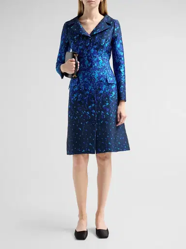 Teri Jon by Rickie Freeman Women's Abstract Print Mikado Knee-Length Coat Dress - Blue Multi | Thumbnail 2