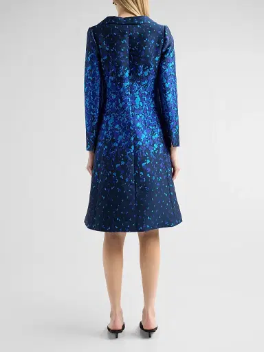 Teri Jon by Rickie Freeman Women's Abstract Print Mikado Knee-Length Coat Dress - Blue Multi | Thumbnail 3