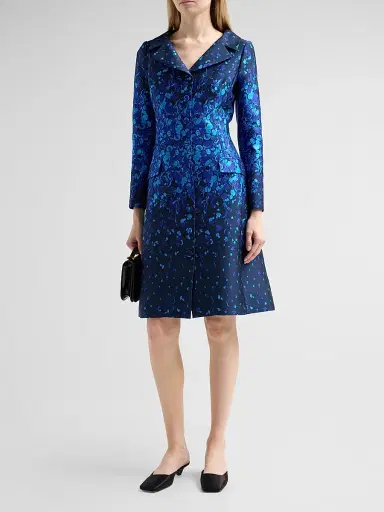 Teri Jon by Rickie Freeman Women's Abstract Print Mikado Knee-Length Coat Dress - Blue Multi | Thumbnail 4
