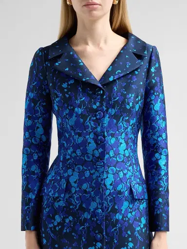 Teri Jon by Rickie Freeman Women's Abstract Print Mikado Knee-Length Coat Dress - Blue Multi | Thumbnail 5
