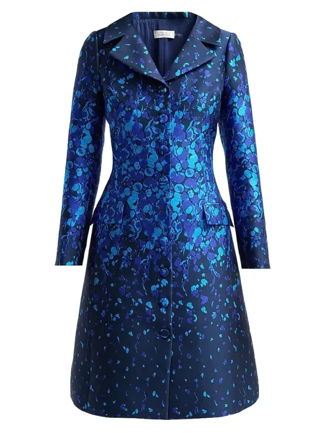 Teri Jon by Rickie Freeman Women's Abstract Print Mikado Knee-Length Coat Dress - Blue Multi