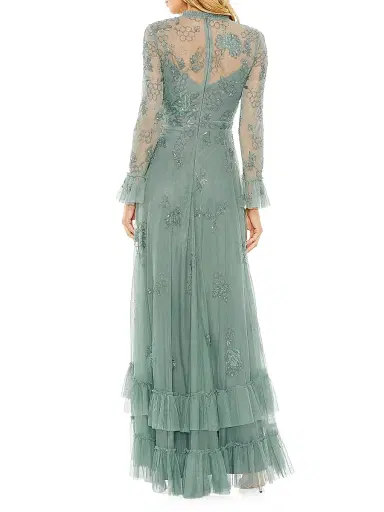 Mac Duggal Women's Petite Honeycomb Embroidered Mesh Gown - Spruce | Thumbnail 2