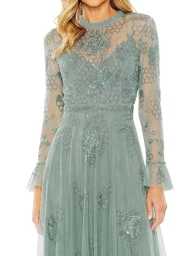 Mac Duggal Women's Petite Honeycomb Embroidered Mesh Gown - Spruce | Thumbnail 3
