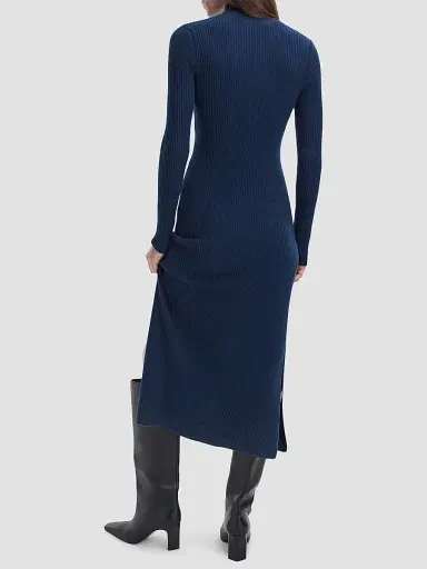 rag & bone Women's Lucy Rib-Knit A-Line Midi Dress - Navy - Size Large | Thumbnail 3