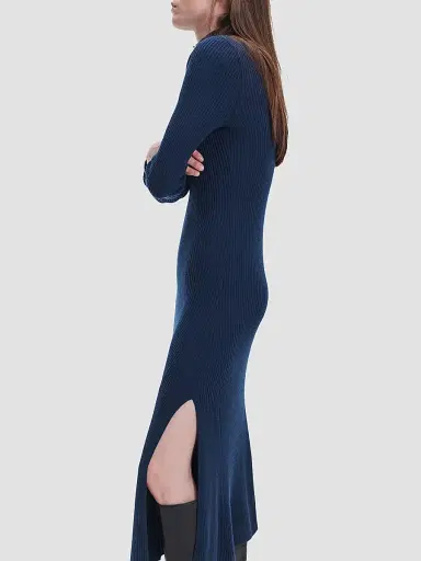 rag & bone Women's Lucy Rib-Knit A-Line Midi Dress - Navy - Size Large | Thumbnail 4