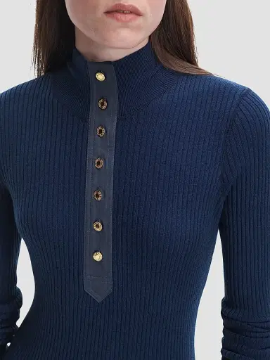 rag & bone Women's Lucy Rib-Knit A-Line Midi Dress - Navy - Size Large | Thumbnail 5