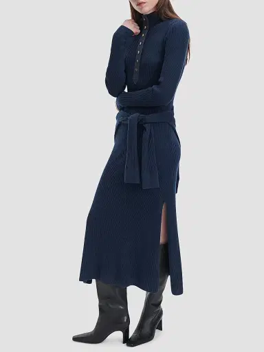 rag & bone Women's Lucy Rib-Knit A-Line Midi Dress - Navy - Size Large | Thumbnail 6