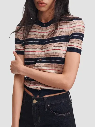 rag & bone Women's Teresa Striped Short-Sleeve Cardigan - Navy Multi - Size XL | Thumbnail 4 rag & bone Women's Teresa Striped Short-Sleeve Cardigan - Navy Multi - Size XL | Thumbnail 4