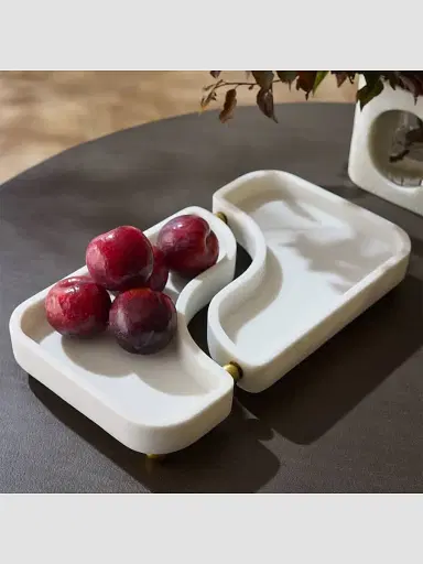 Arteriors Lily Riverstone & Brass Split Tray - White | Thumbnail 3