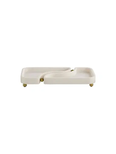 Arteriors Lily Riverstone & Brass Split Tray - White | Thumbnail 1