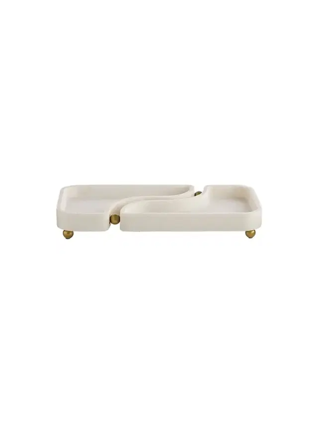 Arteriors Lily Riverstone & Brass Split Tray - White
