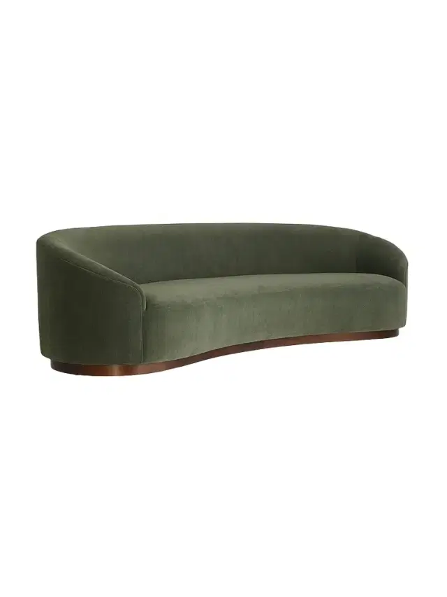 Arteriors Turner Chenille & Walnut Base Curved Sofa - Green