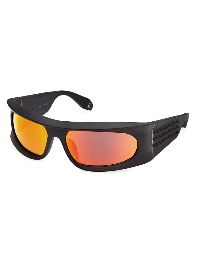 Christian Louboutin Men's 64MM Shield Sunglasses - Matte Black Flash Red